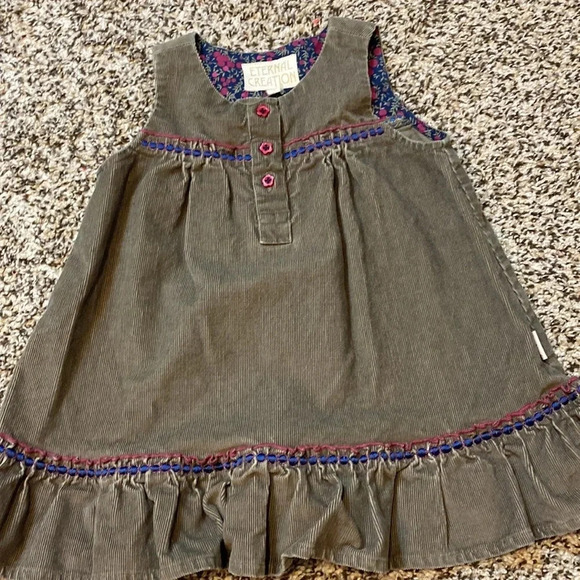 Eternal Creation Green Corduroy Dress Ruffled Peplum Bottom & Embroidered Detail - Picture 7 of 7